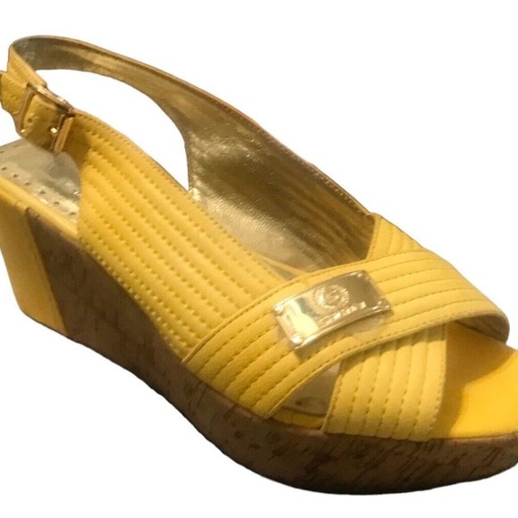 Massimo Santini Womens 6 Yellow Wedge Buckle Cork Slingback Sandals Italy … - Picture 2 of 15